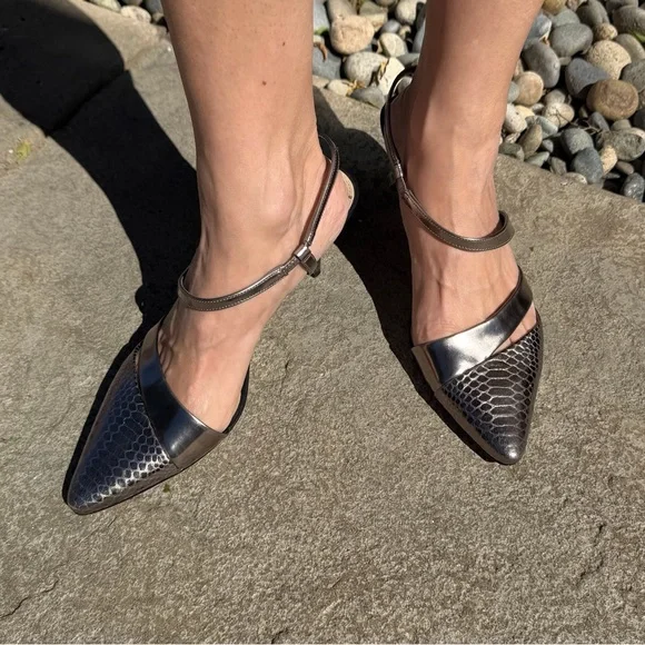 Sam Edelman Othello Snake-Embossed Slingback Heels Metallic Bronze Size 9.5 - Picture 10 of 12